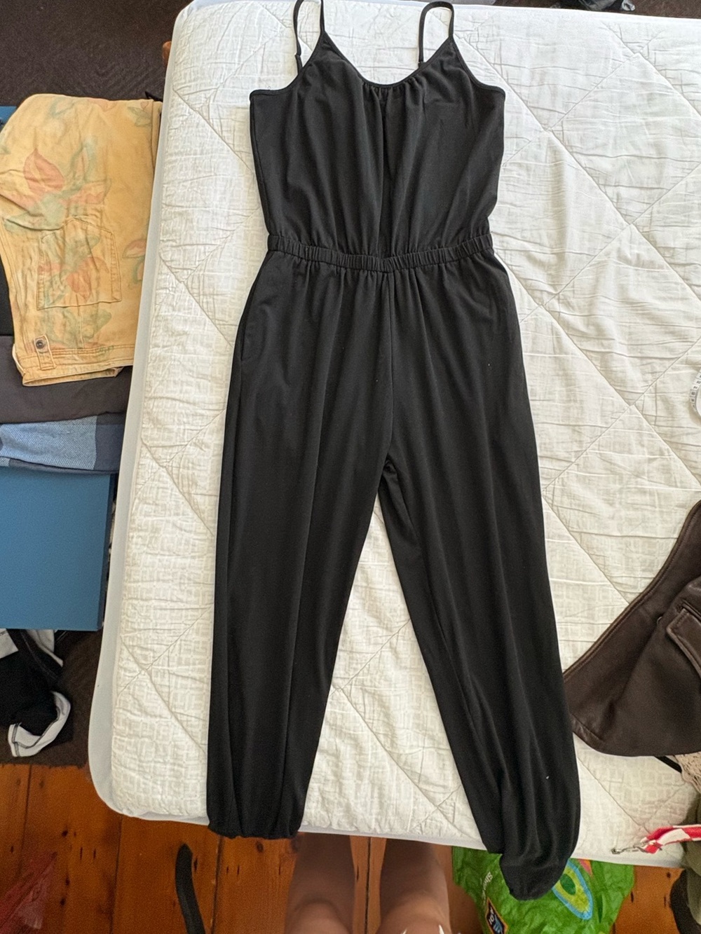 Women's Black Sleeveless Jumpsuit with Elastic Waist